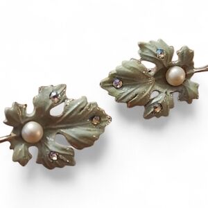 Coro Celadon Floral Pearl Rhinestone Screw Back Earrings